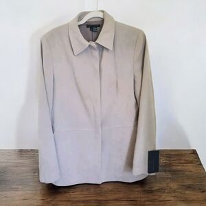 Zara Basic Jacket Womens‎ Size Lg Button Down Taupe Polyester Shoulder Pads NWT